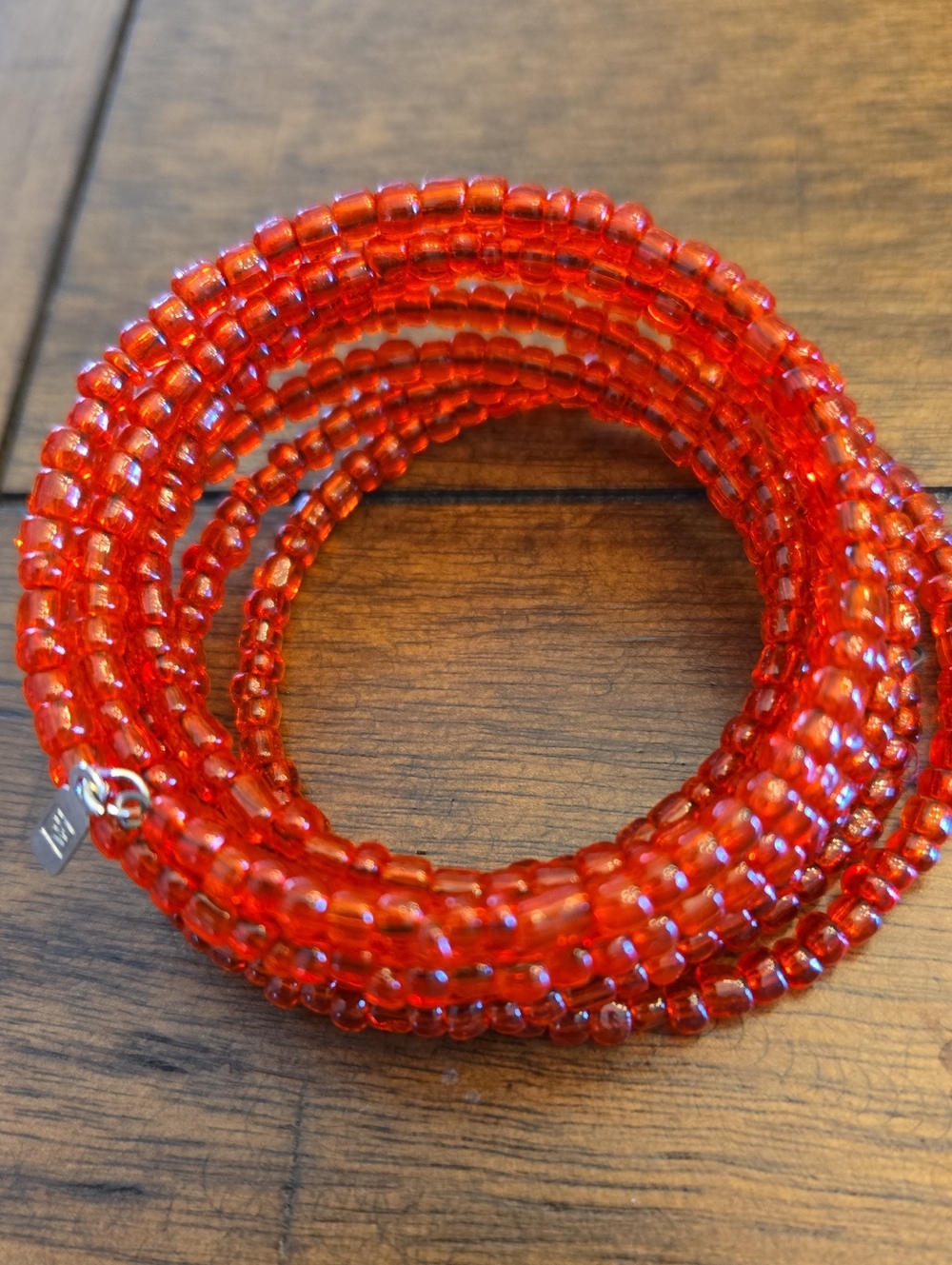 Red Beaded Coil Bracelet - Unbranded